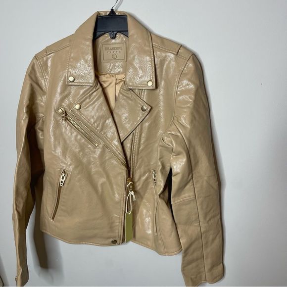 New Blank NYC Natural light Cream color Vegan leather moto jacket gold hardware - Picture 6 of 11